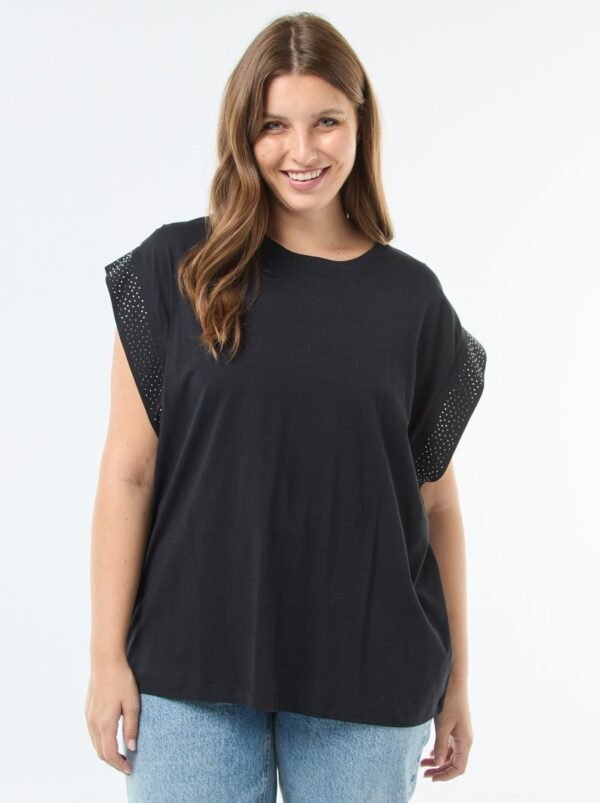 قميص Camiseta ancha con strass
