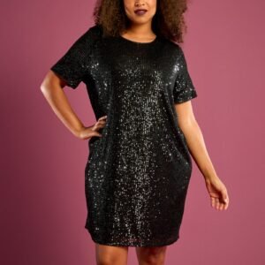 vestido-corto-con-lentejuelas-negro-ext33_1_hd2 فستان Vestido corto con lentejuelas