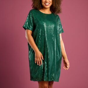 vestido-corto-con-lentejuelas-verde-ext33_4_hd2 فستان Vestido corto con lentejuelas