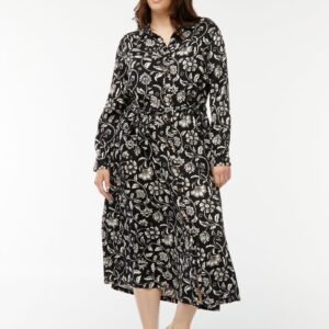 vestido-midi-estampado-con-cinturon-y-automaticos-negro-dsw33_3_hd3 فستان Vestido midi estampado