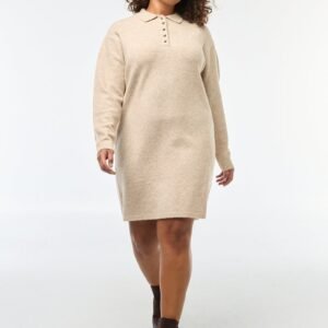 vestido-tipo-jersey-de-punto-grueso-con-botones-dorados-en-el-cuello-beige-eri25_2_hd1 فستان Vestido jersey de punto