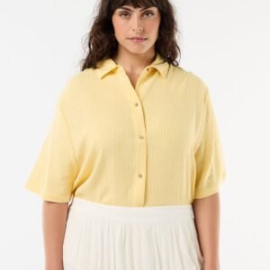 camisa-de-manga-corta-abotonada-amarillo-fhk20_6_hd1 بلوزة Camisa de manga abotonada