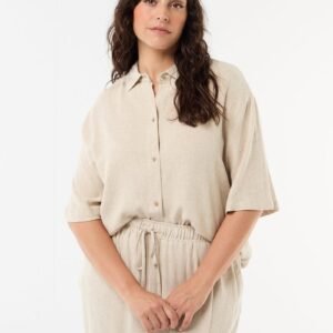 camisa-de-manga-corta-abotonada-beige-fhk20_2_hd1 بلوزة Camisa de manga abotonada