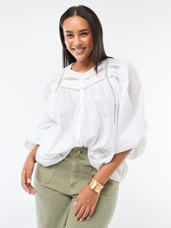 بلوزة Camisa romántica de algodón