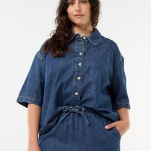 camisa-vaquera-de-manga-corta-azul-fuk41_2_hd1 بلوزة Camisa de manga corta