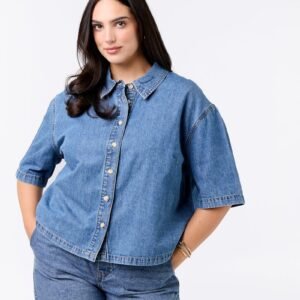camisa-vaquera-de-manga-corta-azul-fuk41_1_hd3 بلوزة Camisa de manga corta