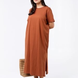 vestido-camiseta-largo-liso-marron-fip41_4_hd1 فستان Vestido liso
