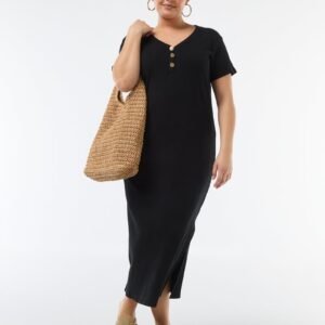 vestido-largo-de-canale-con-mangas-cortas-negro-fip42_1_hd1 فستان Vestido largo de canalé