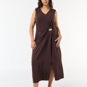 vestido-largo-drapeado-con-bisuteria-marron-fxq26_2_hd1 فستان Vestido drapeado bisutería